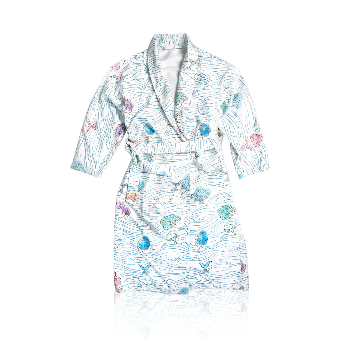white christmas dresses Women's Brushed Cotton Dressing Gown – Westwood Blue Stripe Small main image 1